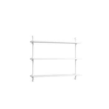 MOEBE Wall Shelving 65.1 – stijlvol wandrek met drie witte planken. Scandinavisch design met een luxe en minimalistische uitstraling, ideaal voor moderne industriële interieurs.