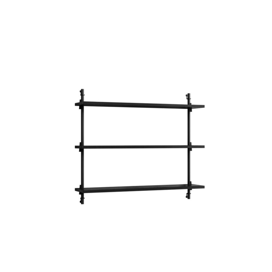 MOEBE Wall Shelving 65.1 – stijlvol wandrek met drie zwarte planken. Scandinavisch design met een luxe en minimalistische uitstraling, ideaal voor moderne industriële interieurs.