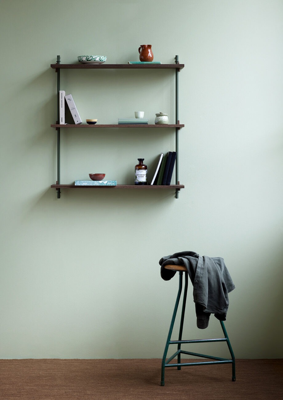 Wandrek moebe 85 cm wall shelving gerookt eiken groen