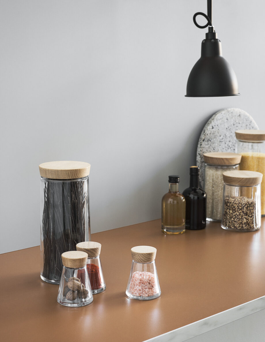 Rosendahl Grand Cru glazen voorraadpot en kruidenpotjes met een houten deksel Scandinavisch design