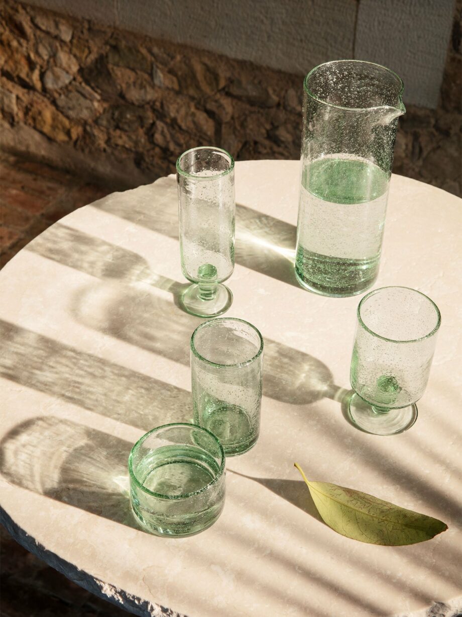 Ferm Living Oli waterglas wijnglas karaf champagneglas groen gerecycled glas