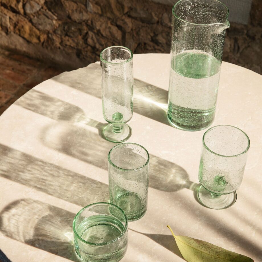 Ferm Living Oli waterglas wijnglas karaf champagneglas groen gerecycled glas