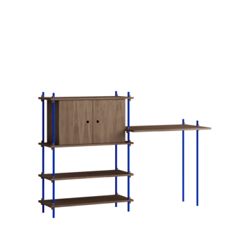 Moebe Shelving System s.115.2.D bureau en opberger gerookt eiken drrp blue blauw
