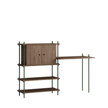 Moebe Shelving System s.115.2.D bureau en opberger gerookt eiken pine green groen