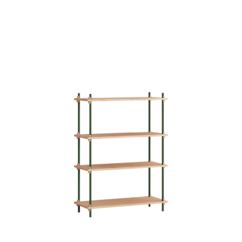 Moebe Shelving system kast met 4 planken eikenhout en groene poten