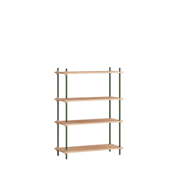 Moebe Shelving system kast met 4 planken eikenhout en groene poten