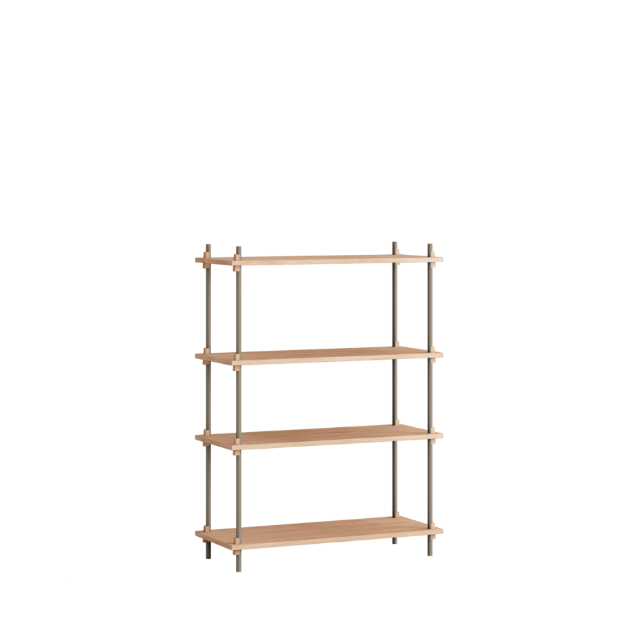 Moebe shelving system kast met 4 planken eikenhout en warm grey