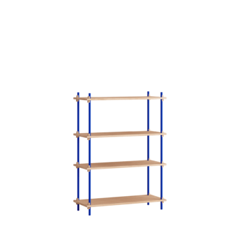 Moebe Shelving systeem kast met 4 eiken planken blauwe poten