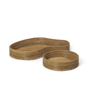 Ferm Living Isola dienbladen van rotan in een set van 2 organische trays