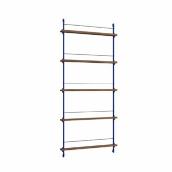 Moebe Magazine shelving 180.1 tijdschiften wandrek gerookt Eiken blauw