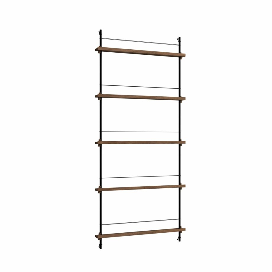 Moebe Magazine shelving 180.1 tijdschiften wandrek gerookt Eiken planken zwart