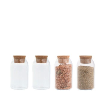 Kleine glazen Kruidenpotjes met kurk deksel van Ekta Living