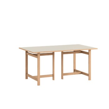 Moebe eettafel met Beige linoleum tafelblad en eikenhouten poten 160 cm