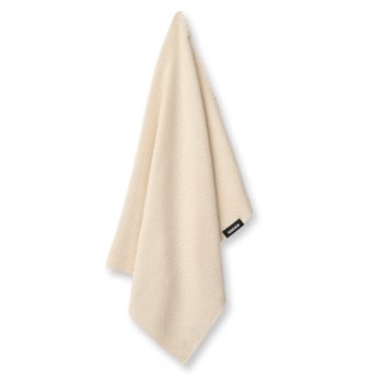 Moderne Gebreide keukenhanddoek Undyed in off-white kleur met zwart Humdakin logo.