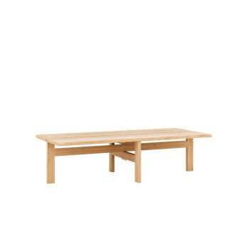 De MOEBE rechthoekige coffee table, een strak vormgegeven salontafel van massief eikenhout. Scandinavisch design met een subtiele constructie, perfect voor moderne en minimalistische interieurs en Japandi Stijl.