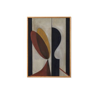 Moderne Paper Collective poster ontworpen door Jon Harvey, met een abstract kunstwerk in warme aardetinten, ingelijst in hoogwaardig eikenhout. Perfect voor een stijlvol en minimalistisch interieur.