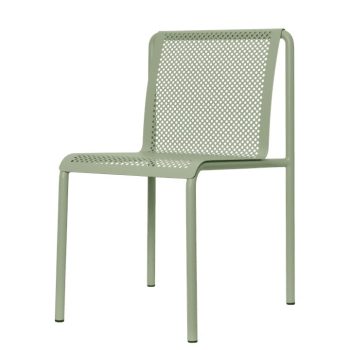 Ferm Living Dapple stoel in Green Tea, gemaakt van gegalvaniseerd staal met geperforeerd design, perfect voor binnen en buiten gebruik