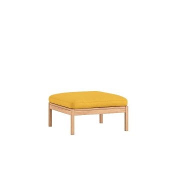 Moebe Modular Sofa Ottoman in Field 0463. Een veelzijdig voetenbankje met een massief eiken frame en duurzame gele kvadrat bekleding. Perfect als aanvulling op de modulaire bankopstelling