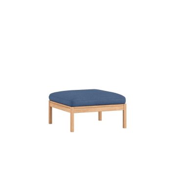 Moebe Modular Sofa Ottoman in Re-Wool 0767. Een veelzijdig voetenbankje met een massief eiken frame en duurzame blauwe kvadrat bekleding. Perfect als aanvulling op de modulaire bankopstelling