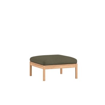 Moebe Modular Sofa Ottoman in Re-Wool 0977. Een veelzijdig voetenbankje met een massief eiken frame en duurzame groen kvadrat bekleding. Perfect als aanvulling op de modulaire bankopstelling
