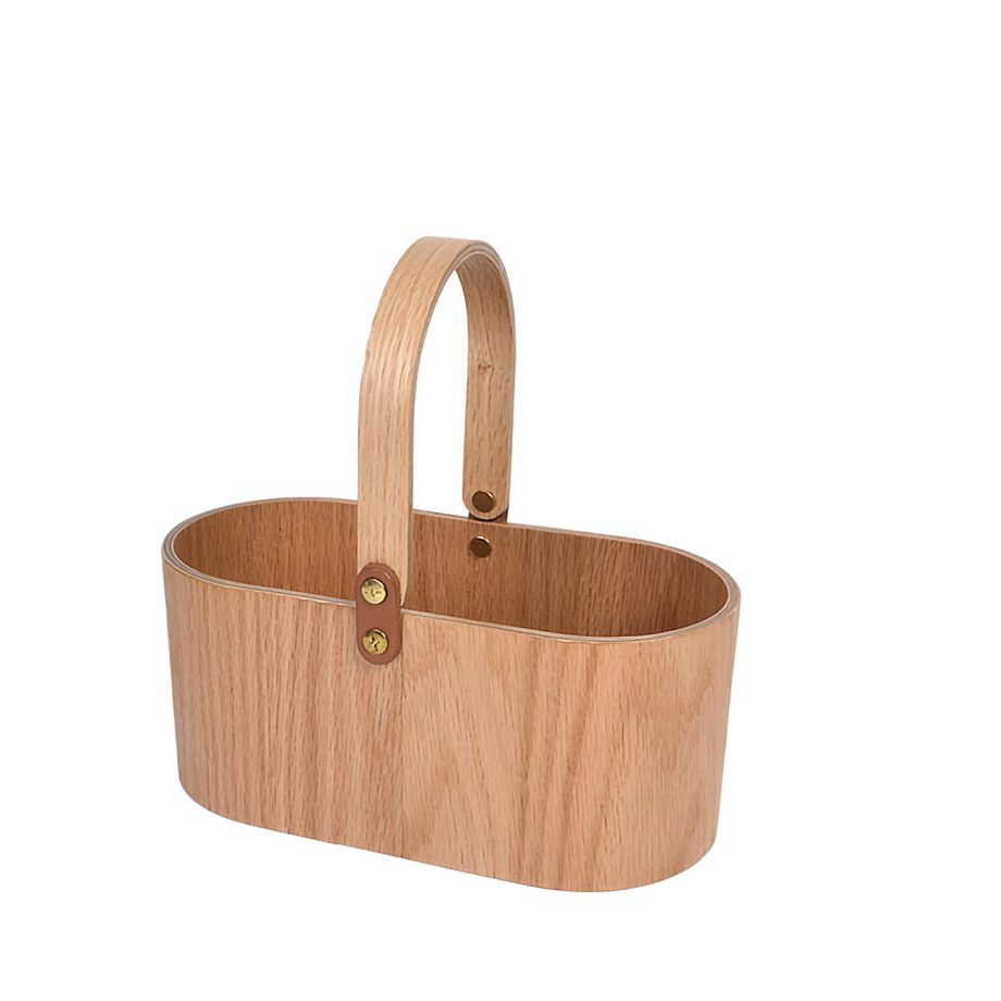 Ekta Living organizer met handel wood tray caddy eikenhout