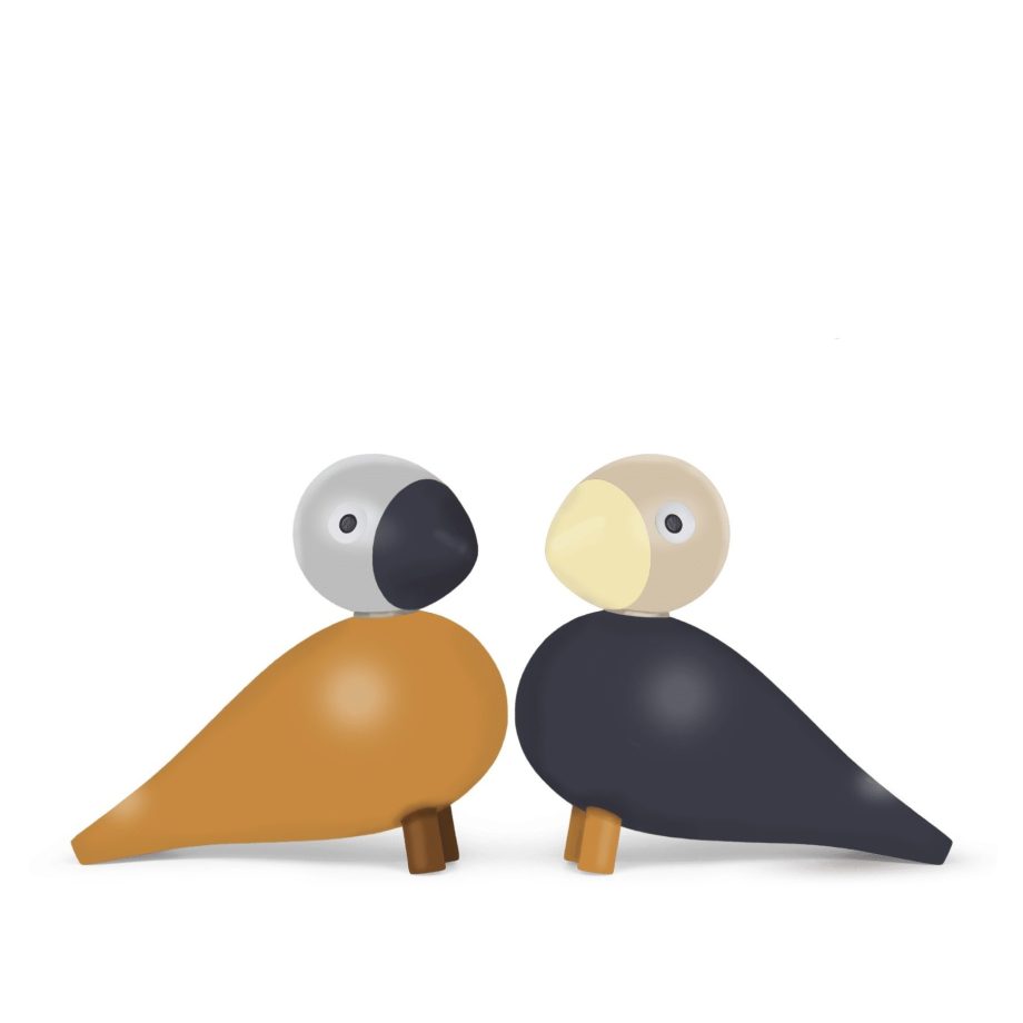Houten Kay Bojesen vogels lovebirds You & Me in oker en grijze kleuren