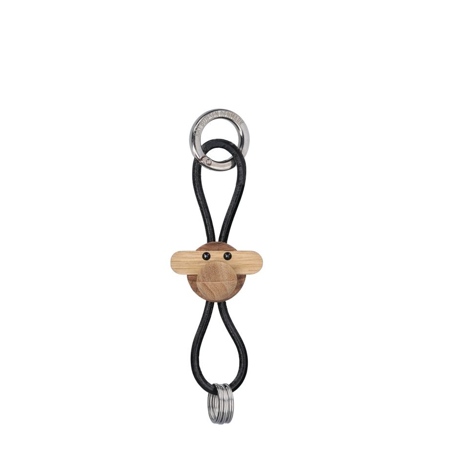 Unieke Kay Bojesen design Monkey sleutelhanger Aapje met zwart leren koord