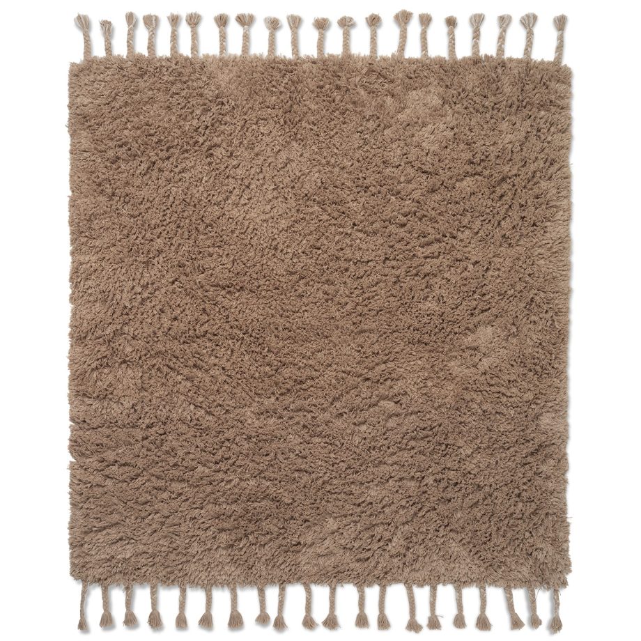 Amass Long Pile Rug hoogpolig vloerkleed van 140 x 140 cm met franjes in zandkleur van Ferm living