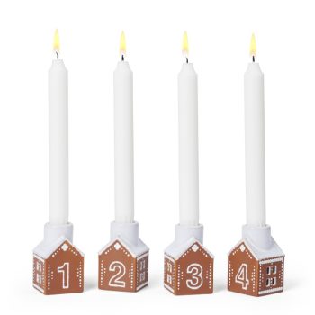Kähler Adventskandelaar met 4 peperkoek huisjes voorzien van nummer 1, 2, 3, 4