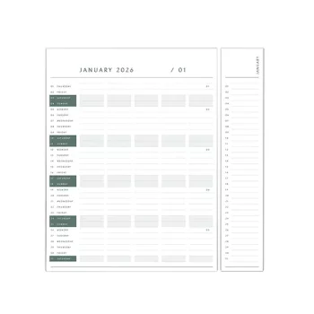 2026 Refill kalender paginas voor de Planner board van Ekta Living byWirth