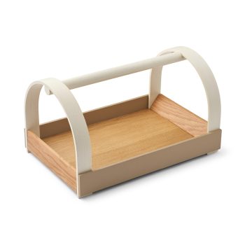 Dienblad Kydo tray met handel in eikenhout, beige en wit van Gejst