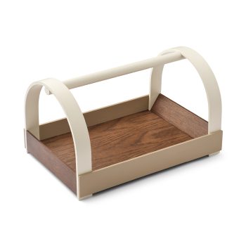 Kydo tray met handel in donker eiken, beige en wit van Gejst