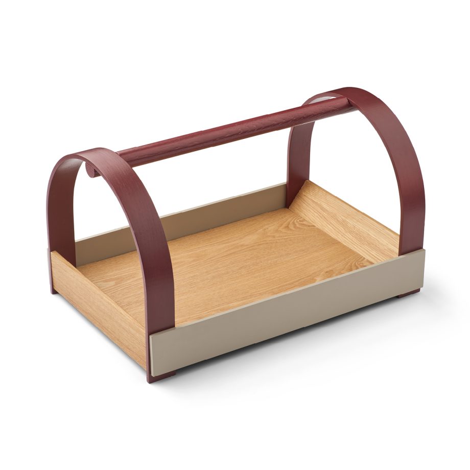 Kydo tray met handel in licht eiken, grijs en Burgundy van Gejst
