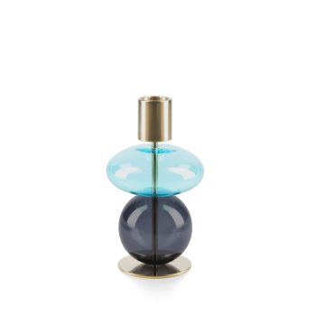Holmegaard Bubble kandelaar in grijs blauw glas en messing