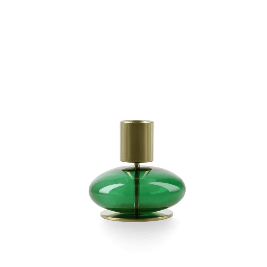Holmegaard Bubble kandelaar in groen glas en messing