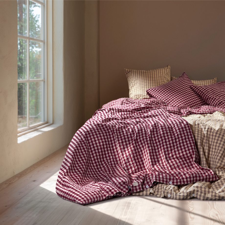 Juna Bæk & Bølge Geruit Beddengoed Pruim & beige