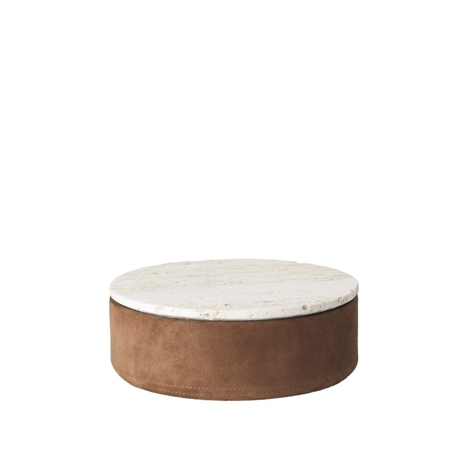 Suede box opbergdoos met travertin deksel van kristina dam Studio