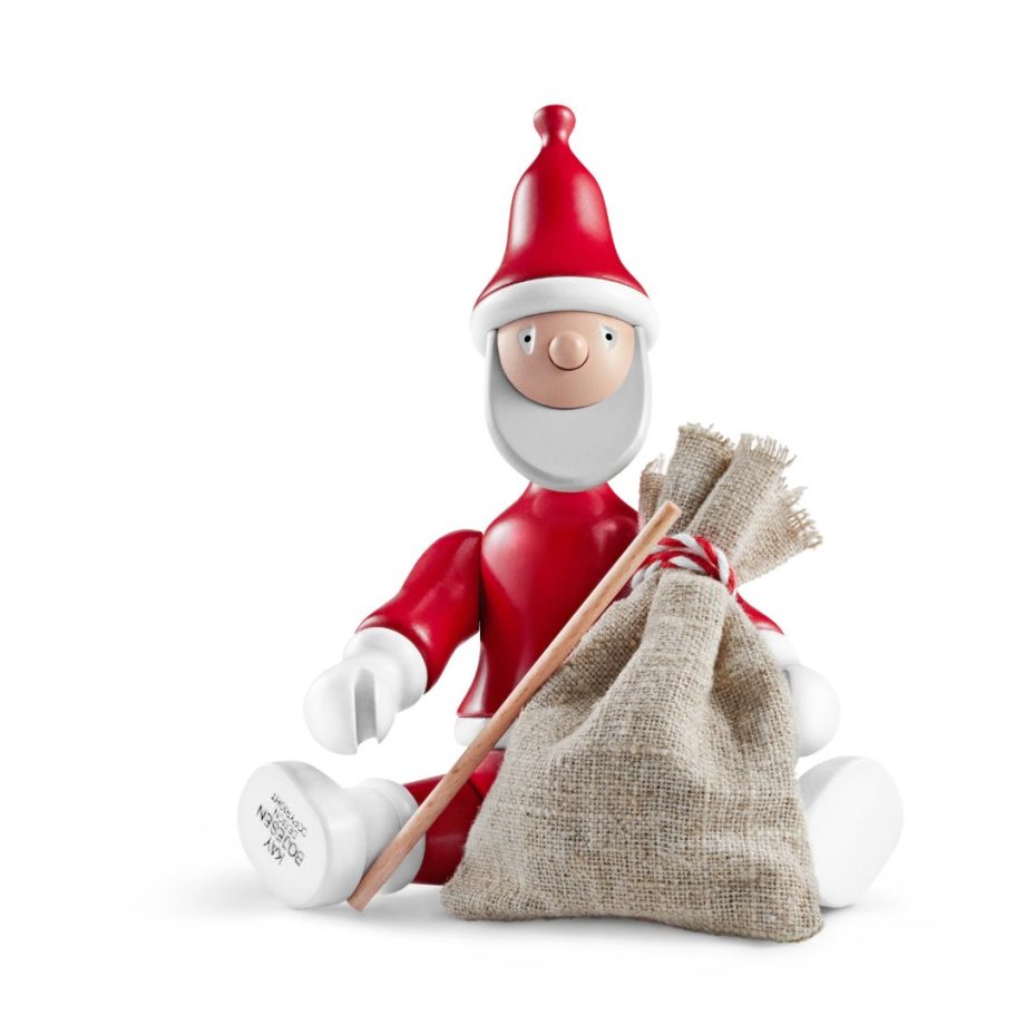 zittende KAY BOJESEN Santa Claus houten kerstman met stok en zak