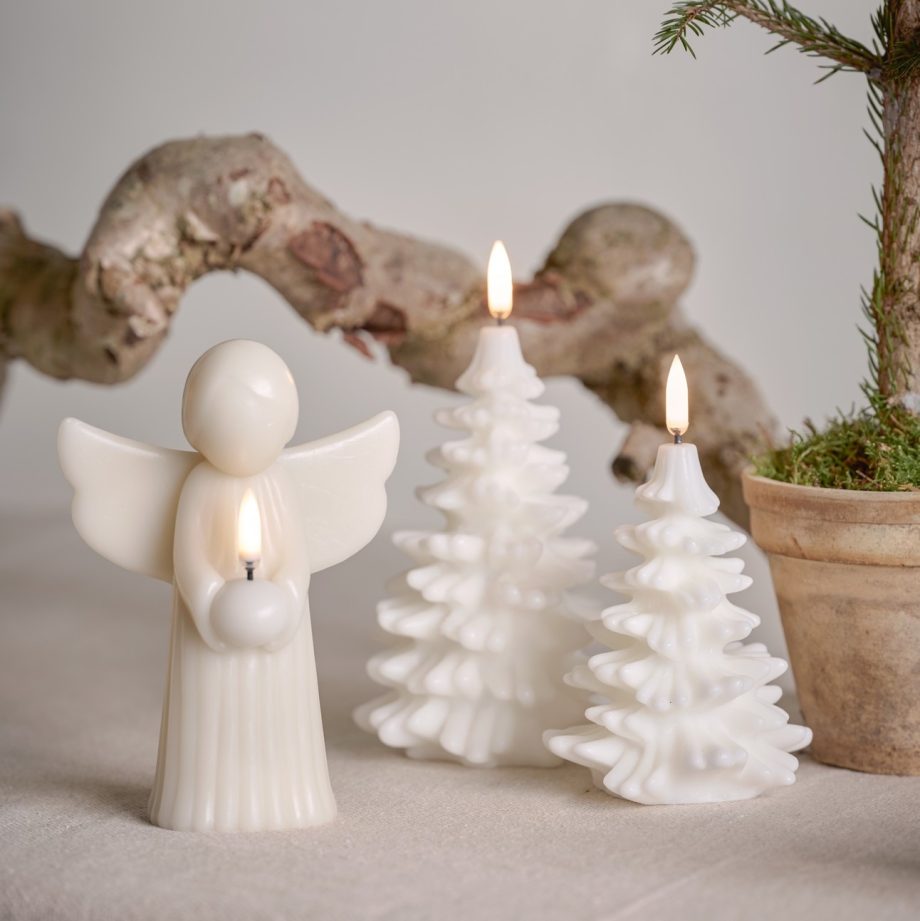 Uyuni LED figuur kaarsen met witte kerst engel en kerstbomen