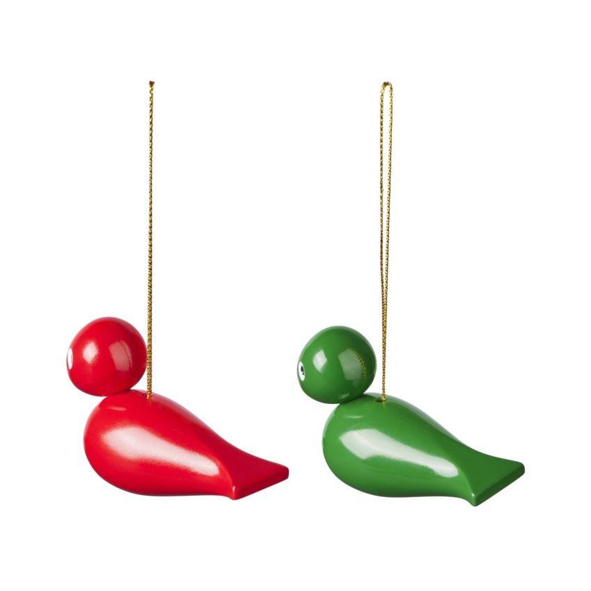 Achterkant Kay Bojesen Christmas birds kersthangers in rood en groen